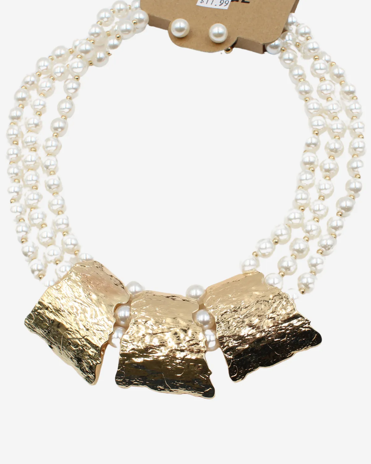 Pearl Necklace with Gold Metal Pieces