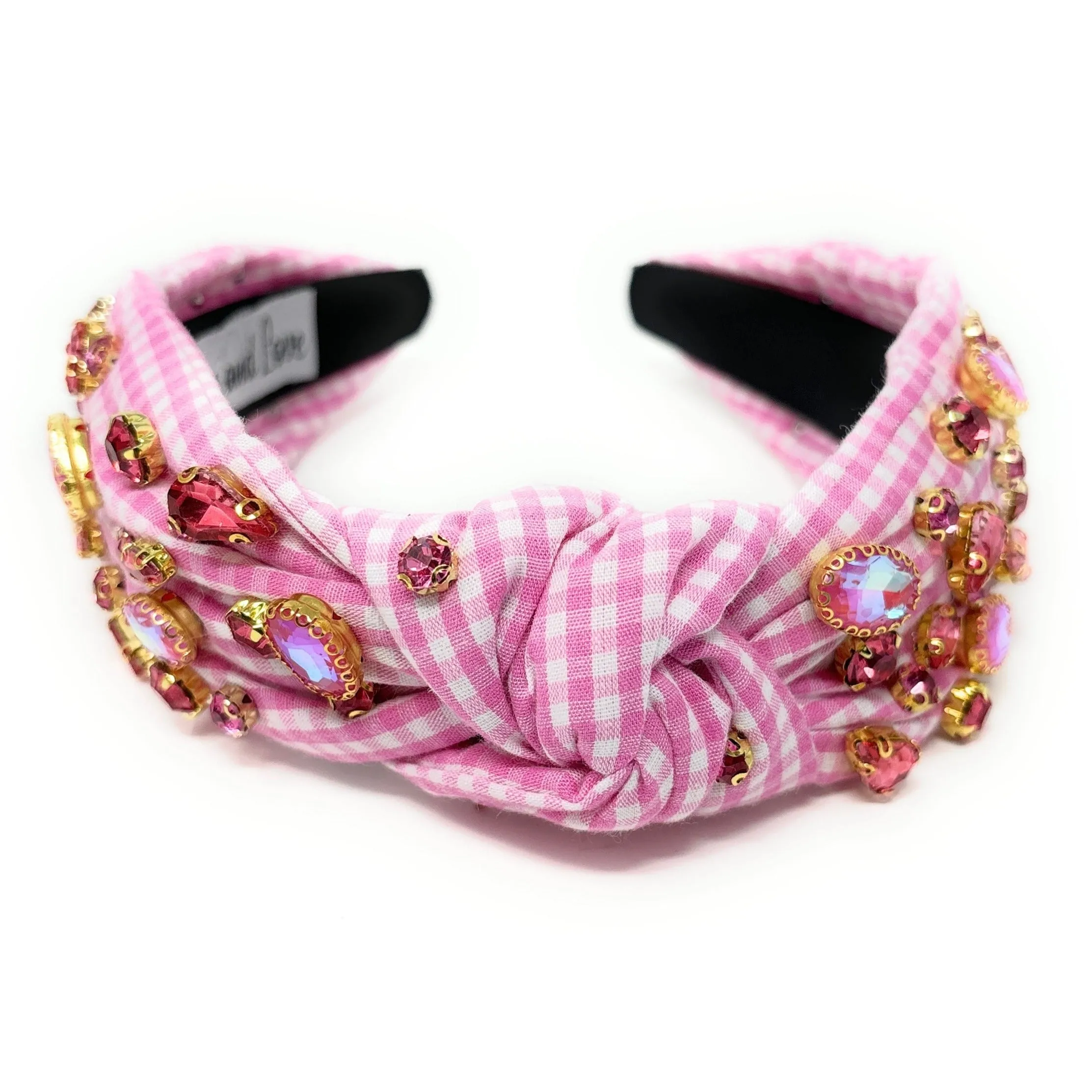 Pink Gingham Jeweled Knot Headband