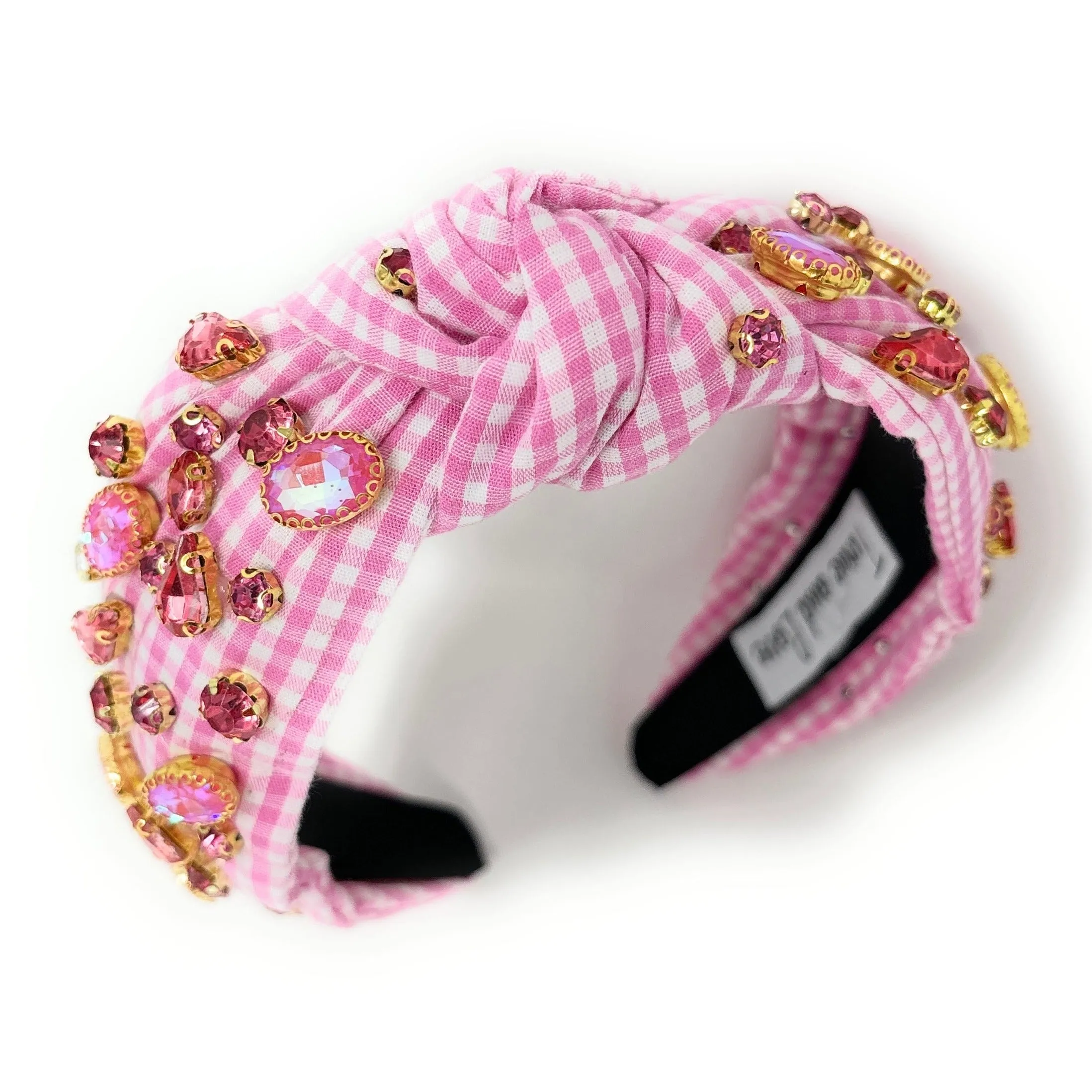 Pink Gingham Jeweled Knot Headband