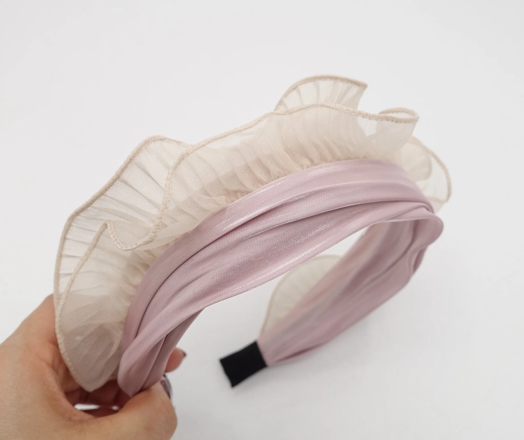 pleated lettuce hem headband organdy hairband cute hair accessory for women