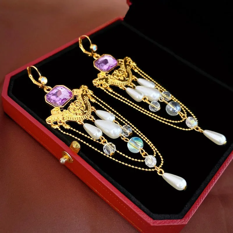 Pre Order:  French Palace Pearl Rhinestones Drop Earrings