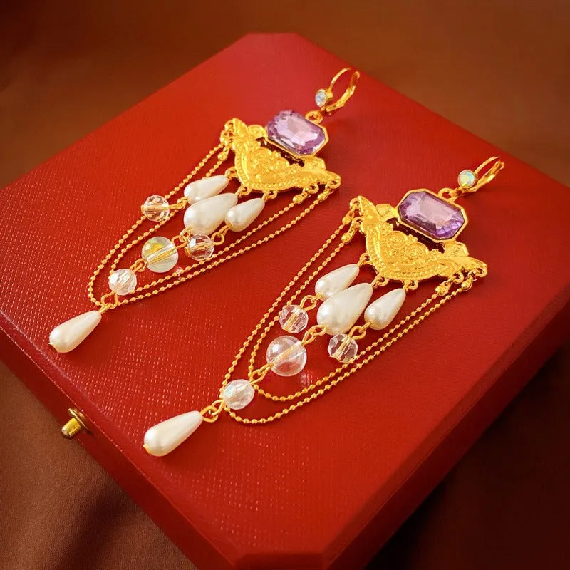 Pre Order:  French Palace Pearl Rhinestones Drop Earrings