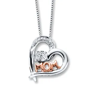 Pre-Owned Kay 1/20 ct Diamond Unstoppable Love Necklace in Sterling Silver & 10K Rose Gold