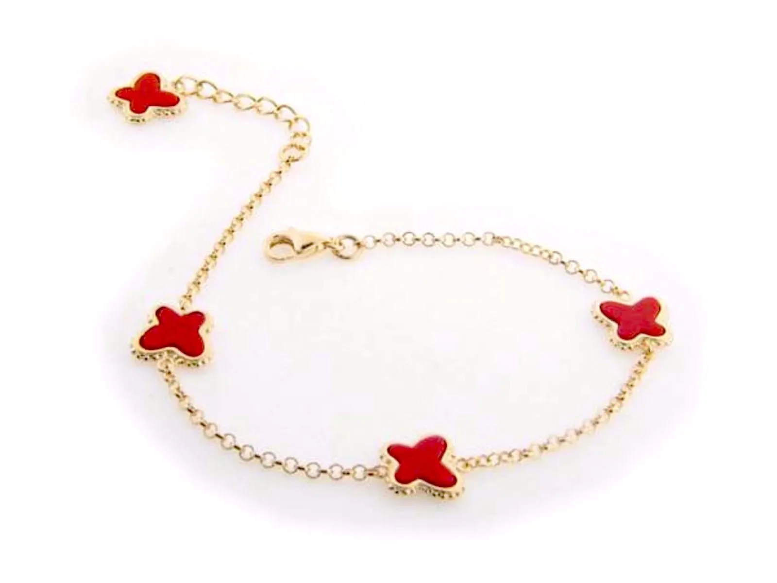 Red Coral Butterfly Charms Bracelet in Gold Platin