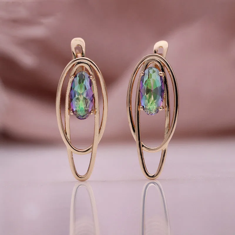 Rose Gold Coconut Circle Hollow Colored Zircon Earrings