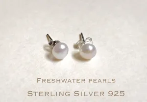 SALE 6 mm Freshwater pearls Sterling silver stud earrings, genuine pearl earrings