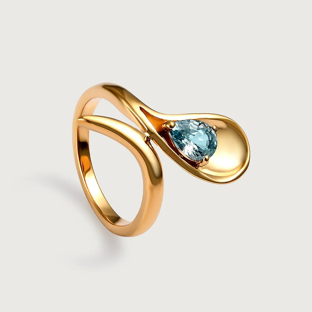 Sandblast Texture Wave Ring with Ratanakiri Blue Zircon