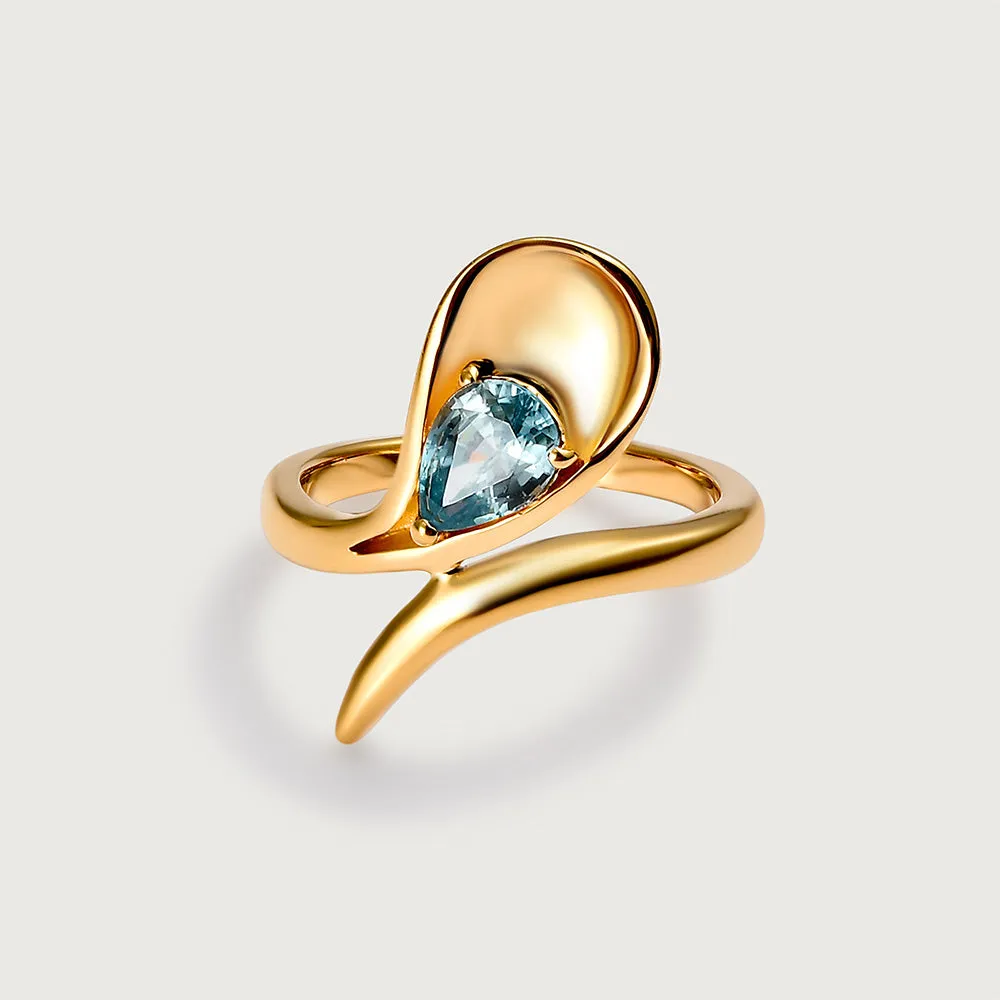 Sandblast Texture Wave Ring with Ratanakiri Blue Zircon