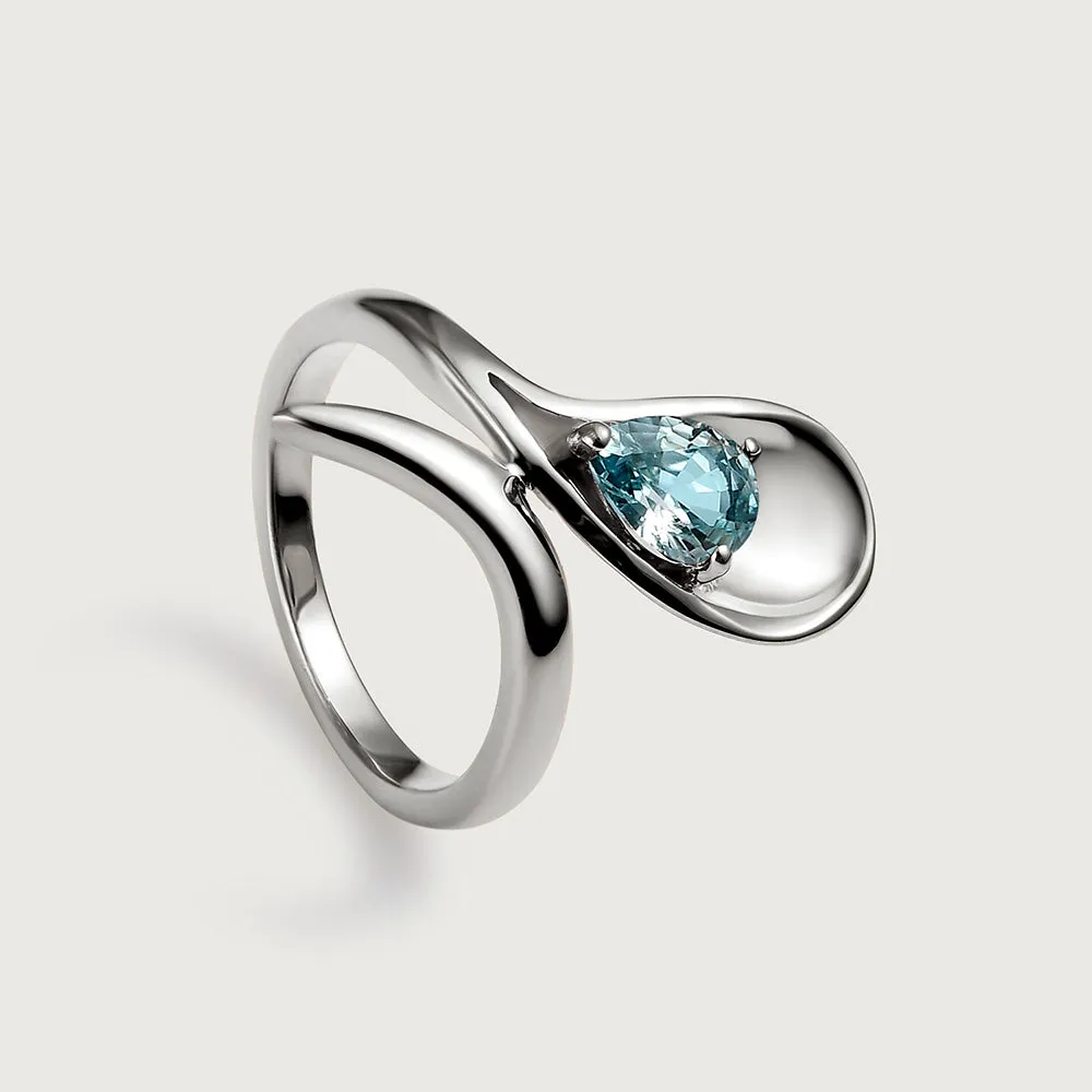 Sandblast Texture Wave Ring with Ratanakiri Blue Zircon