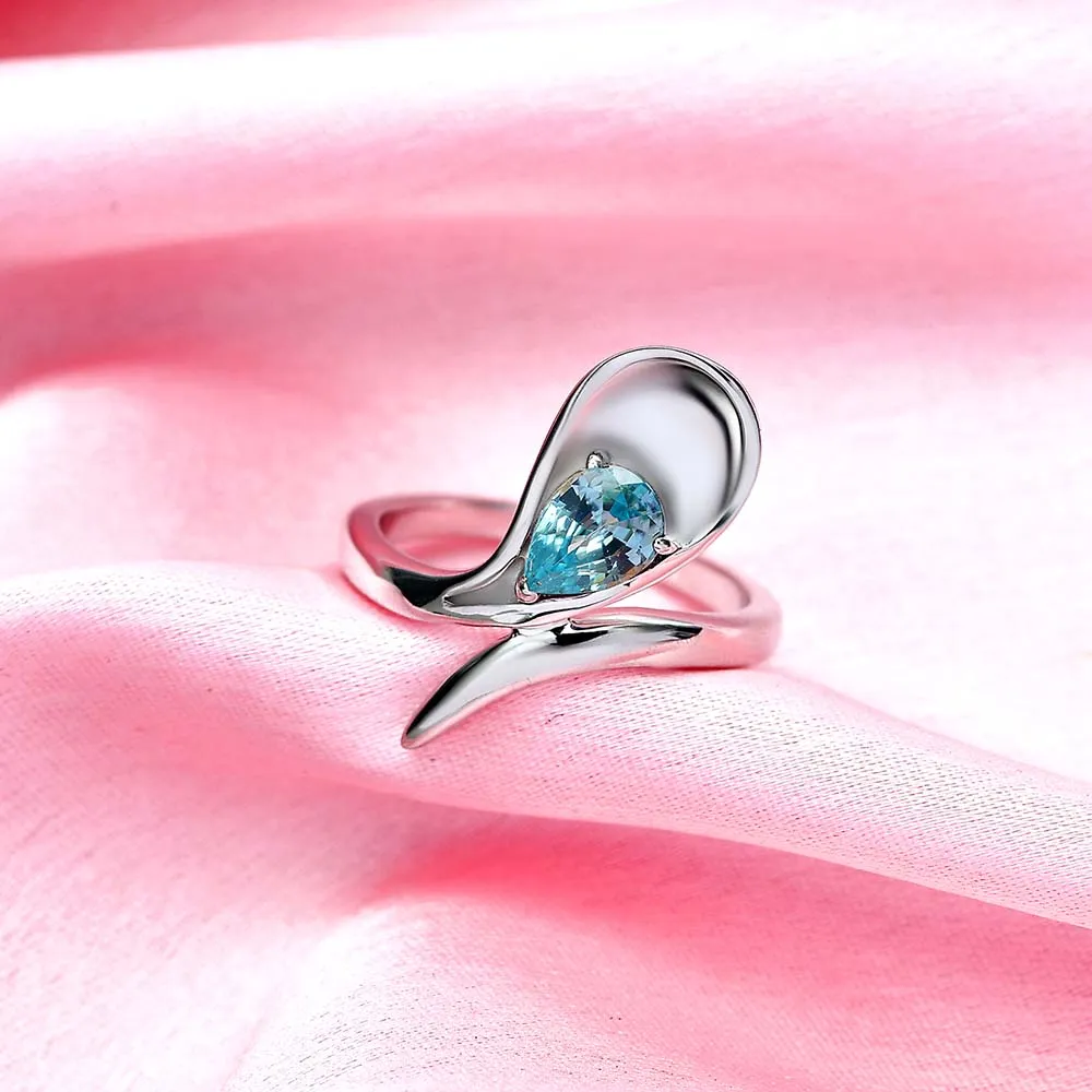 Sandblast Texture Wave Ring with Ratanakiri Blue Zircon