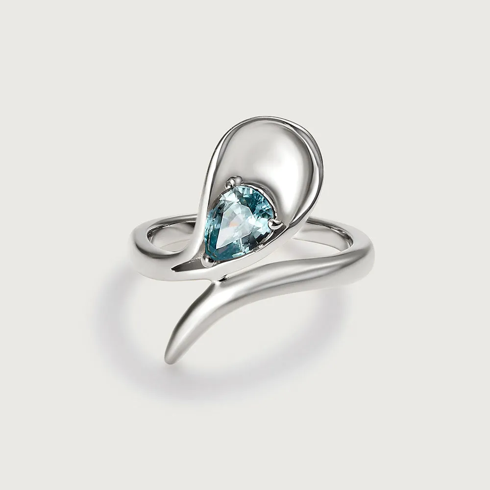 Sandblast Texture Wave Ring with Ratanakiri Blue Zircon