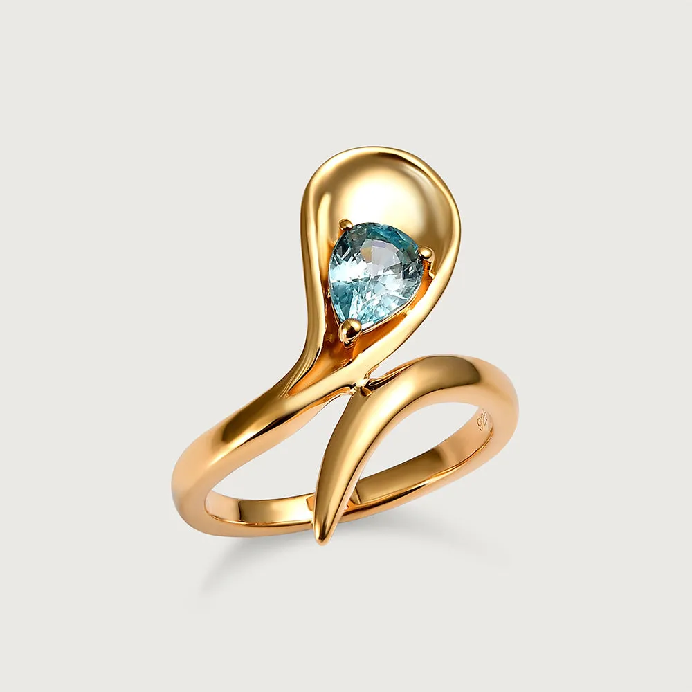 Sandblast Texture Wave Ring with Ratanakiri Blue Zircon