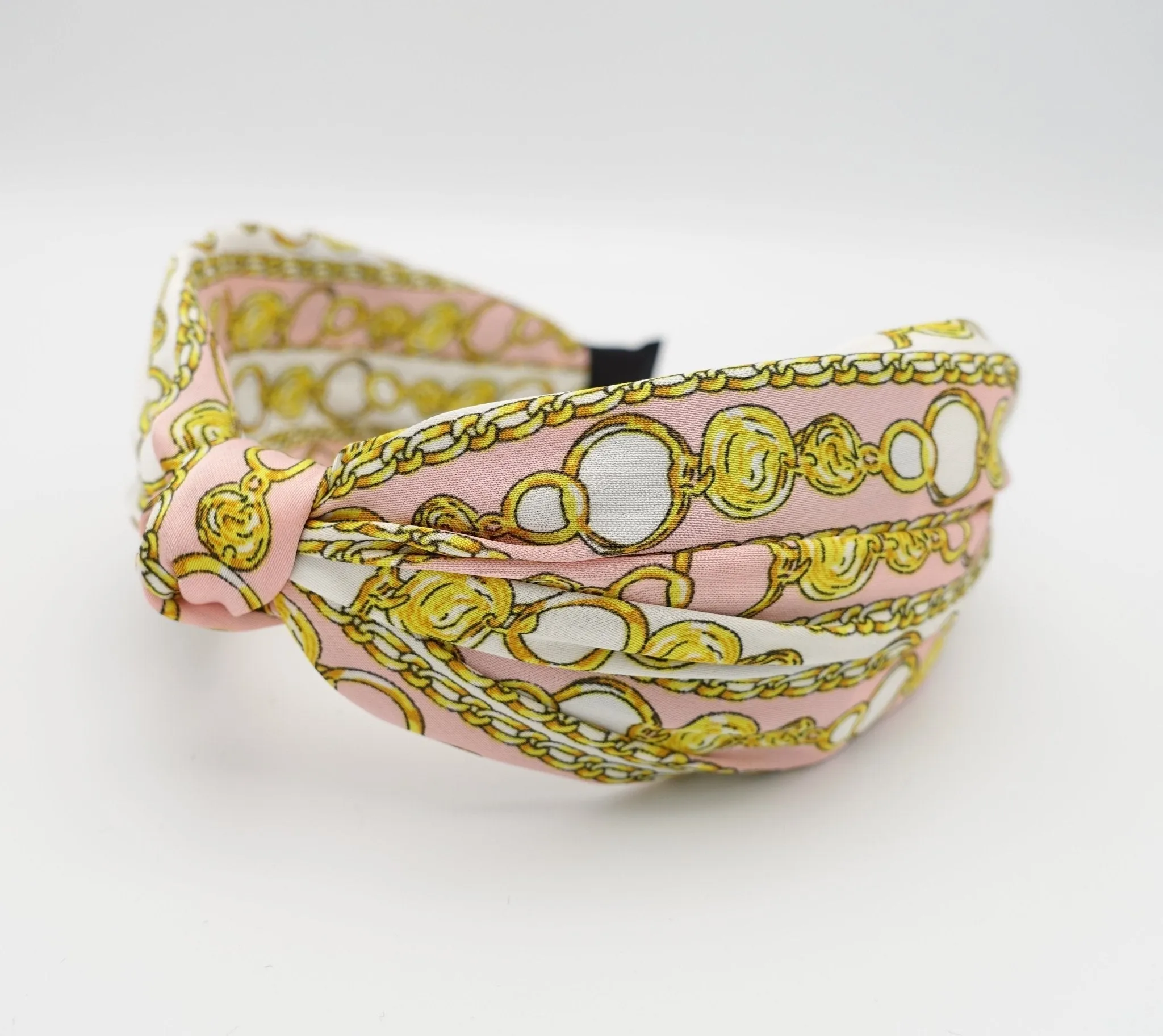 satin golden chain print knot headband stylish womens knotted hairband