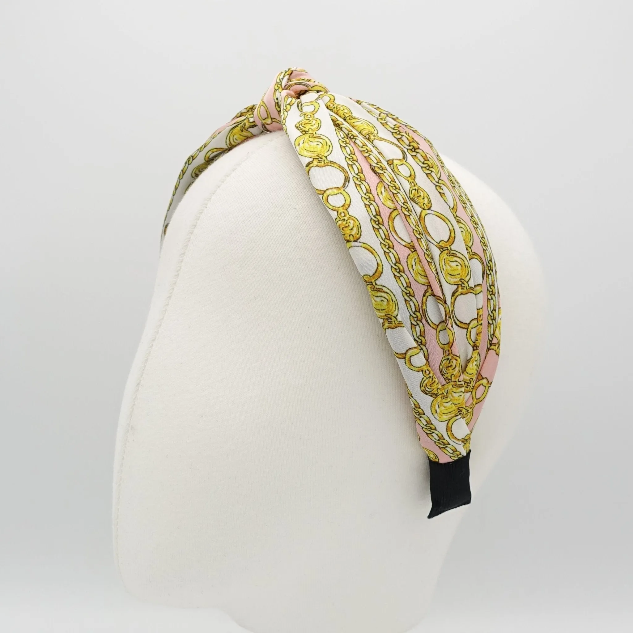 satin golden chain print knot headband stylish womens knotted hairband