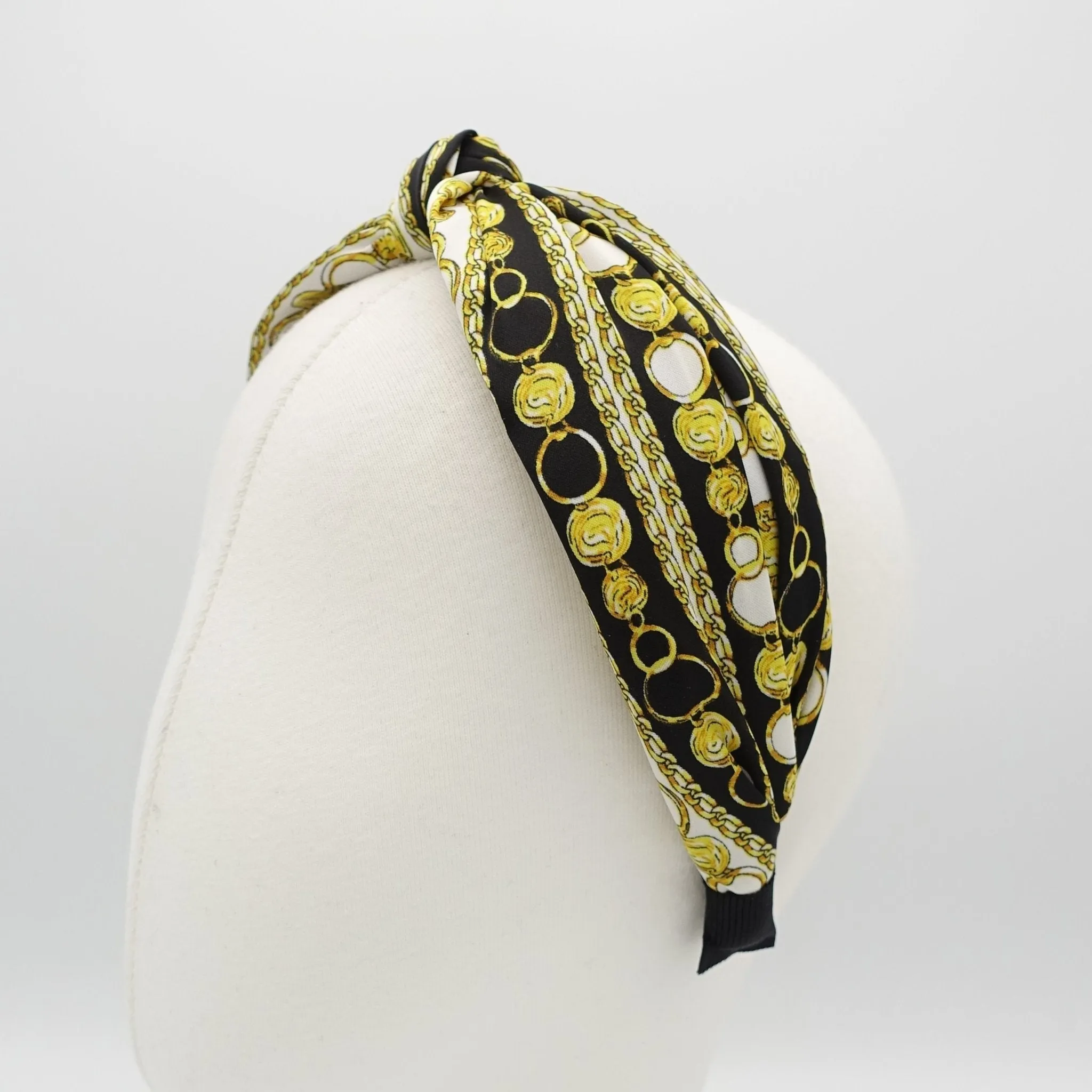 satin golden chain print knot headband stylish womens knotted hairband