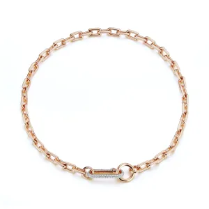 SAXON 18K GOLD CHAIN LINK NECKLACE WITH ELONGATED DIAMOND LINK CLASP