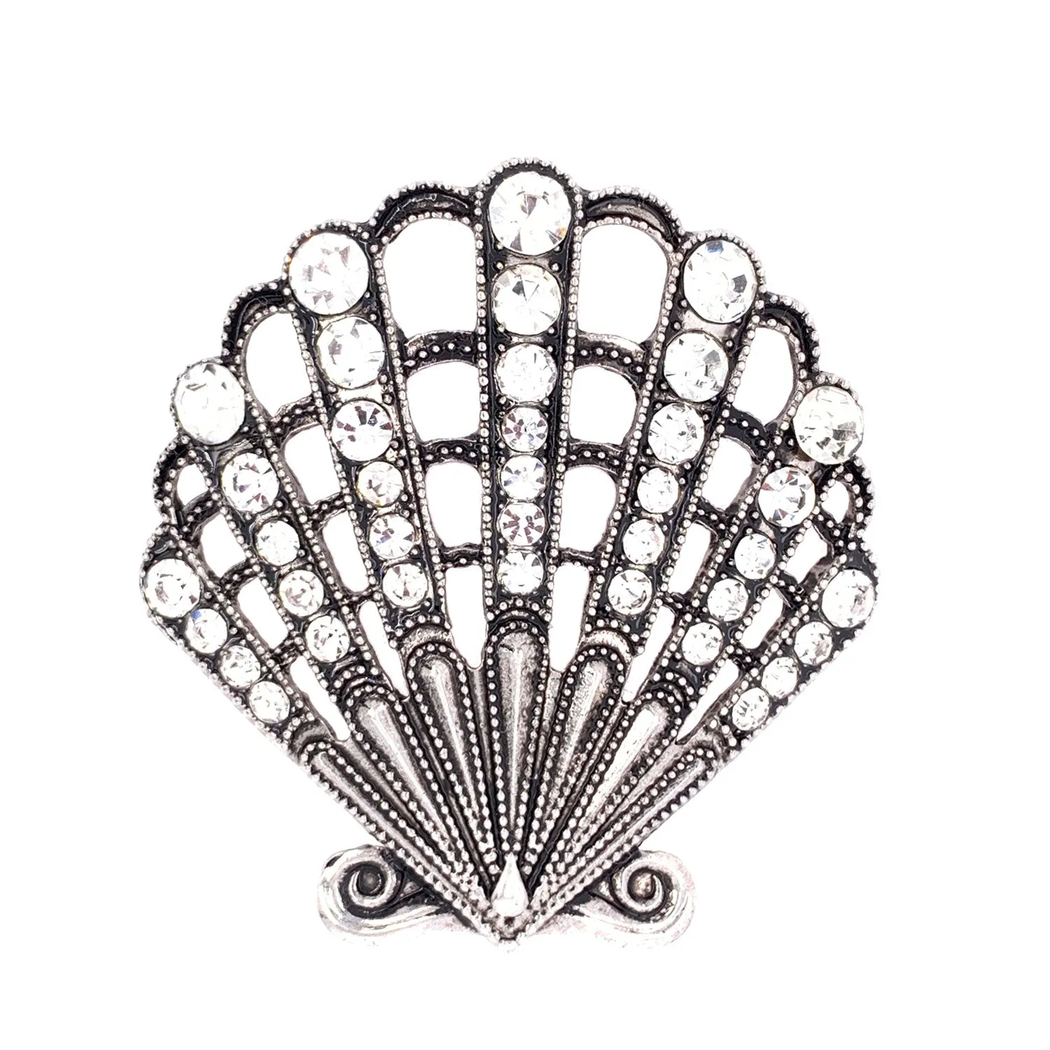 Scallop Seashell Antique Silver Brooch