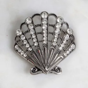 Scallop Seashell Antique Silver Brooch