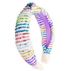 Sequin Knot Headband - White Rainbow