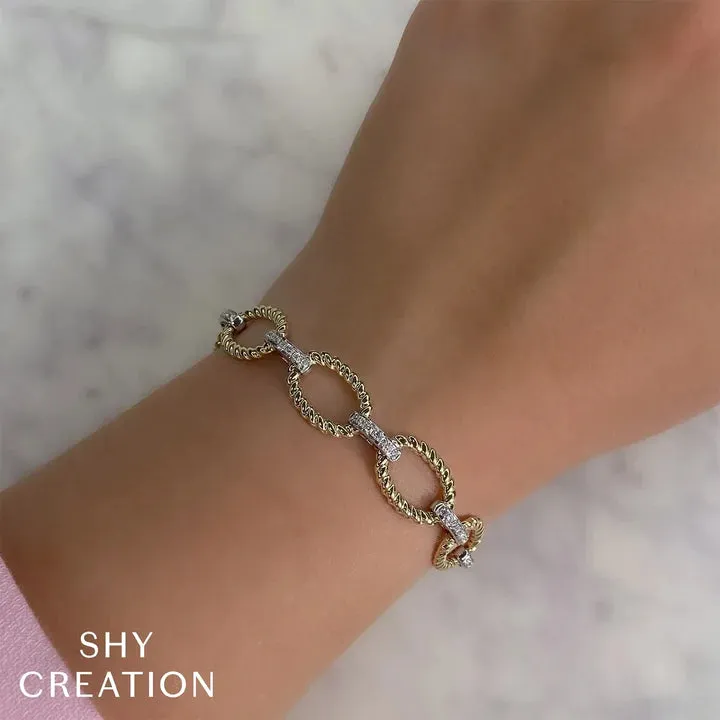 Shy Creation Twisted Gold &  Diamond Link Bracelet