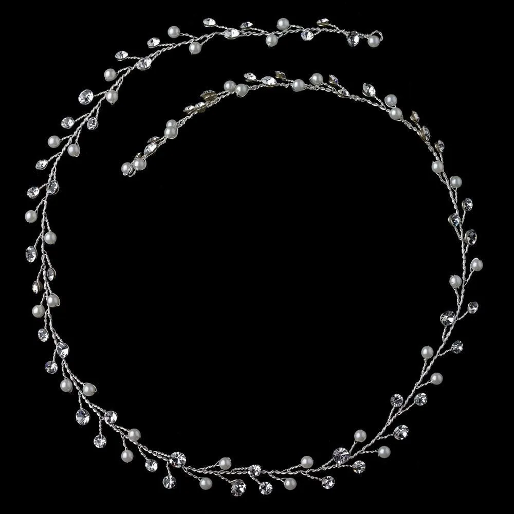 Silver Crystal & Pearl Vine Elastic Headband