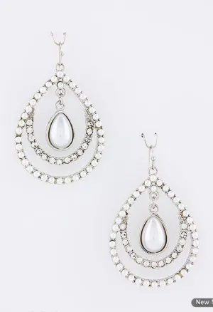 Silver Dangle Pearl & Crystal Earrings