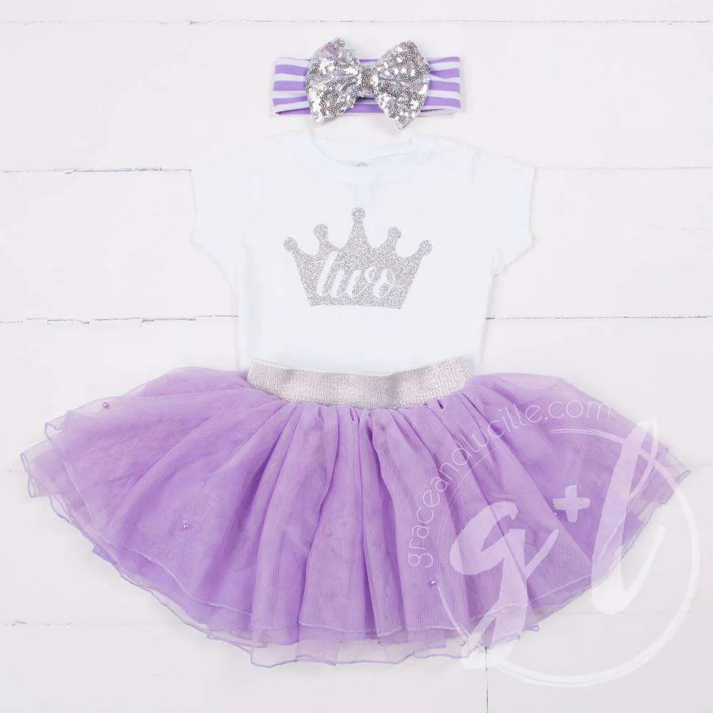 Silver Sequined Bow on Purple Striped Headband