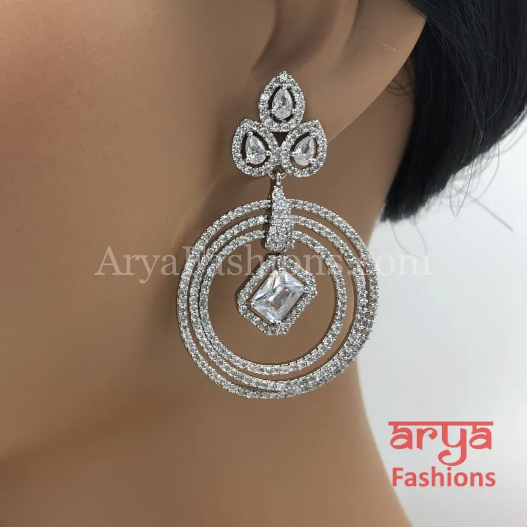 Silver Stone Indian Cubic Zirconia Earrings