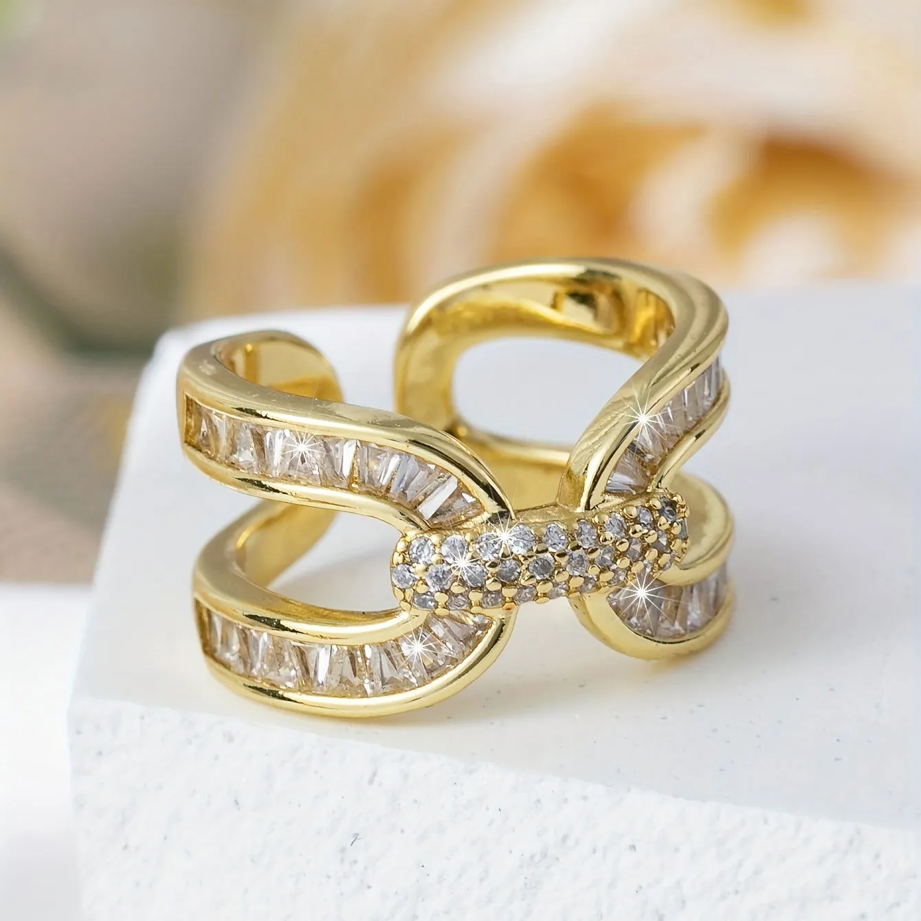 Simple Bling Out Criss-Cross Cuff Zircon Rings