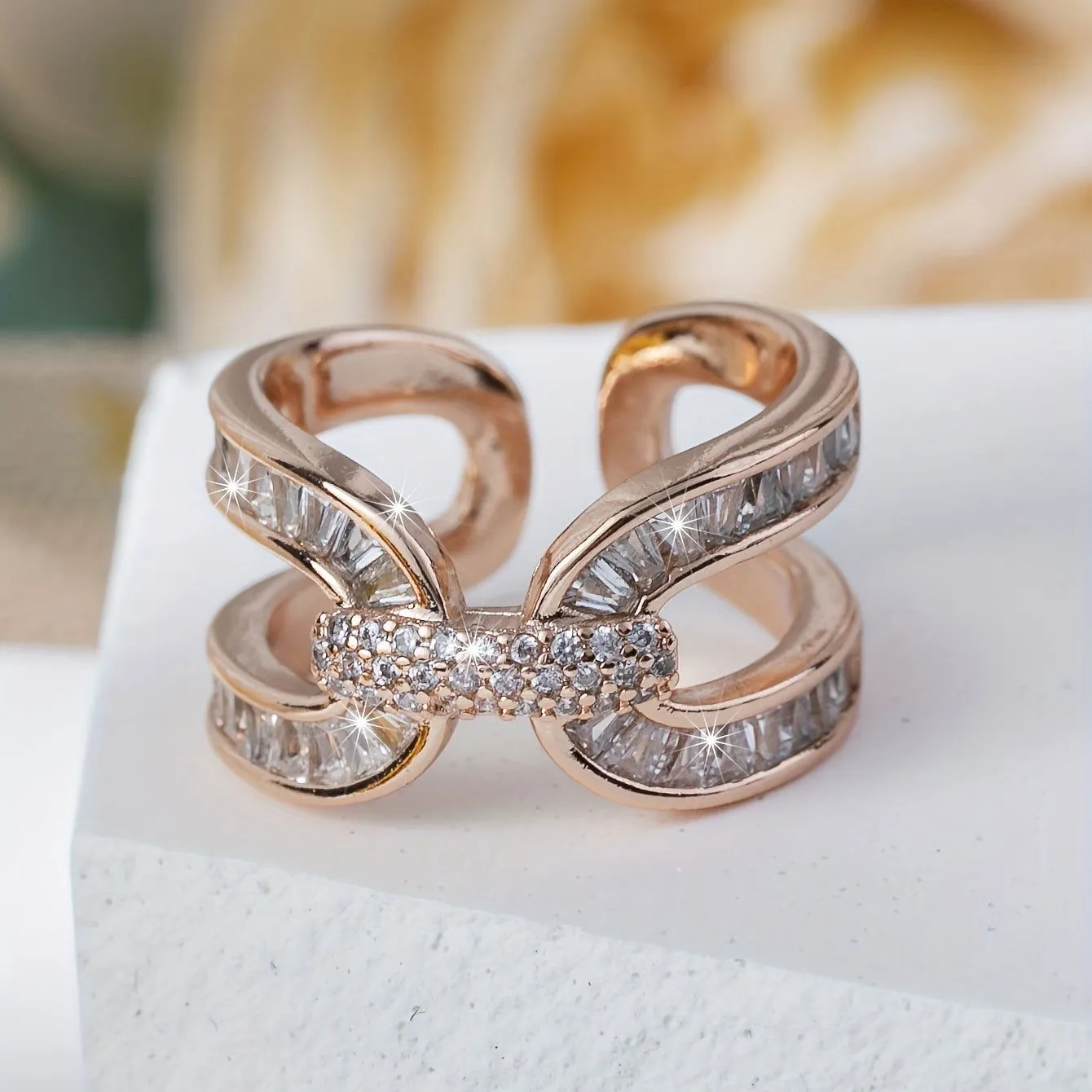 Simple Bling Out Criss-Cross Cuff Zircon Rings