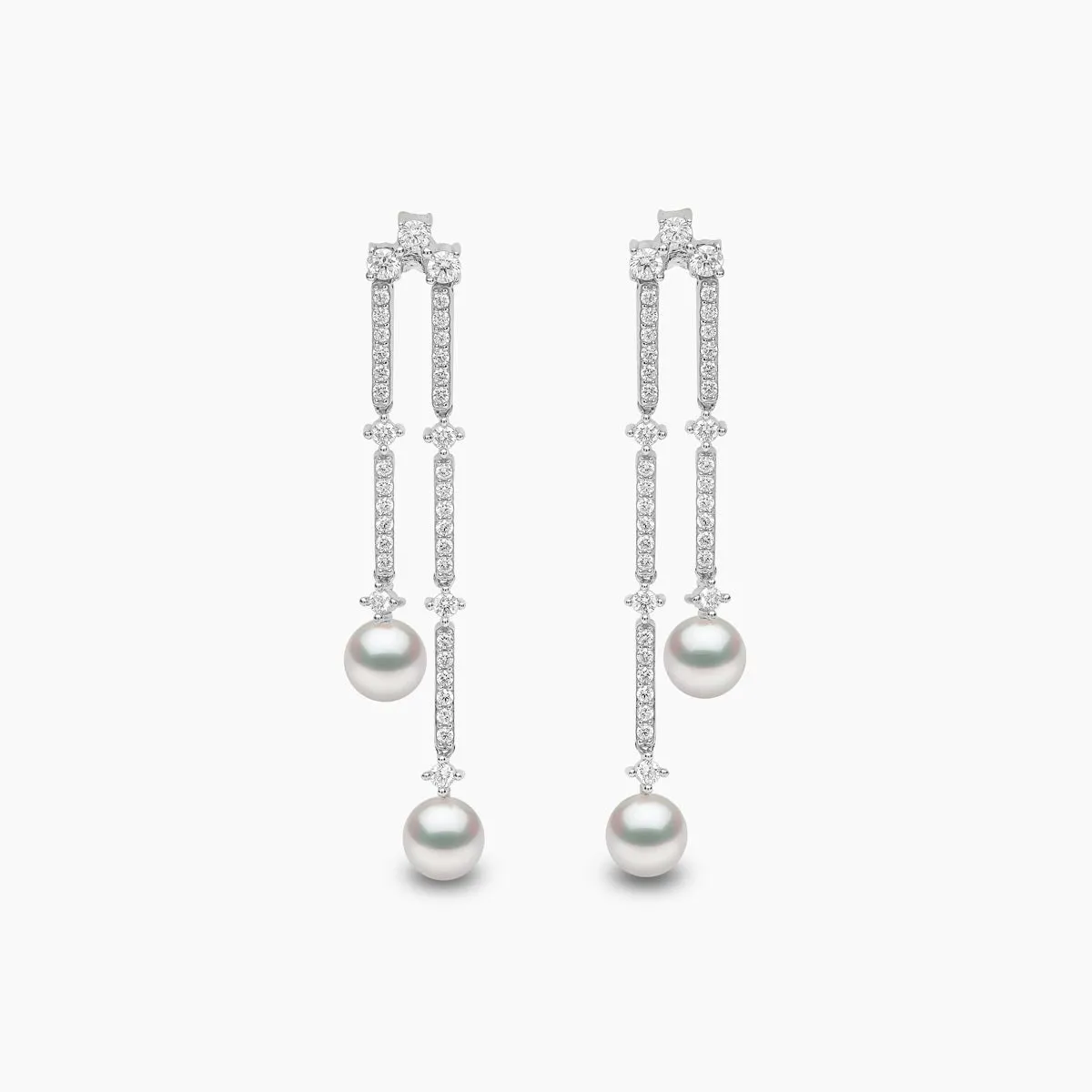 Sleek 18K Gold Akoya Pearl and Diamond Drop Earrings