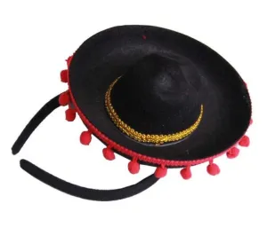 Sombrero Headband with Red Pom Poms