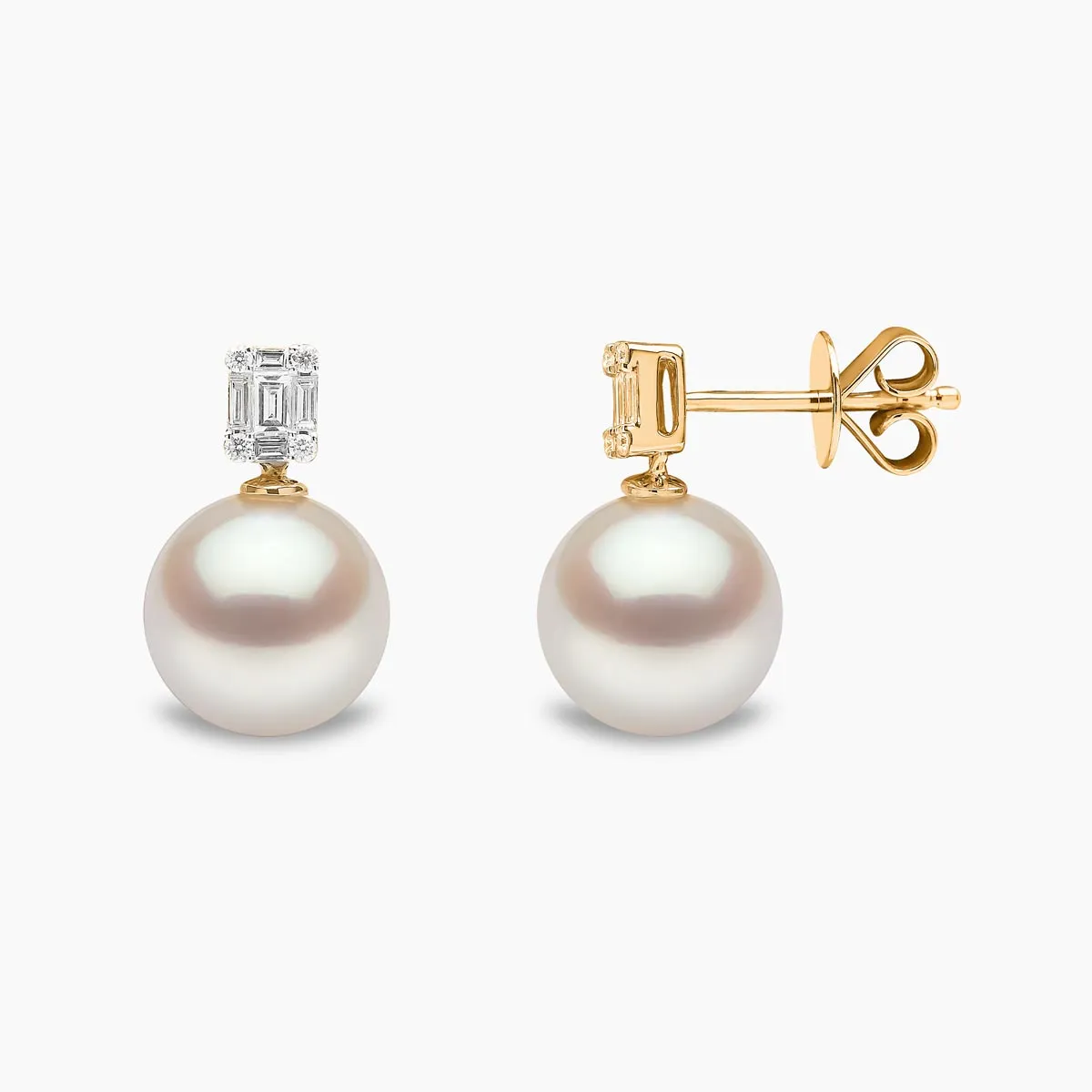 Starlight 18K Gold South Sea Pearl and Diamond Mini Skyline Earrings