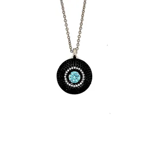 Sterling Silver Designed Aquamarine Evil Eye Necklace