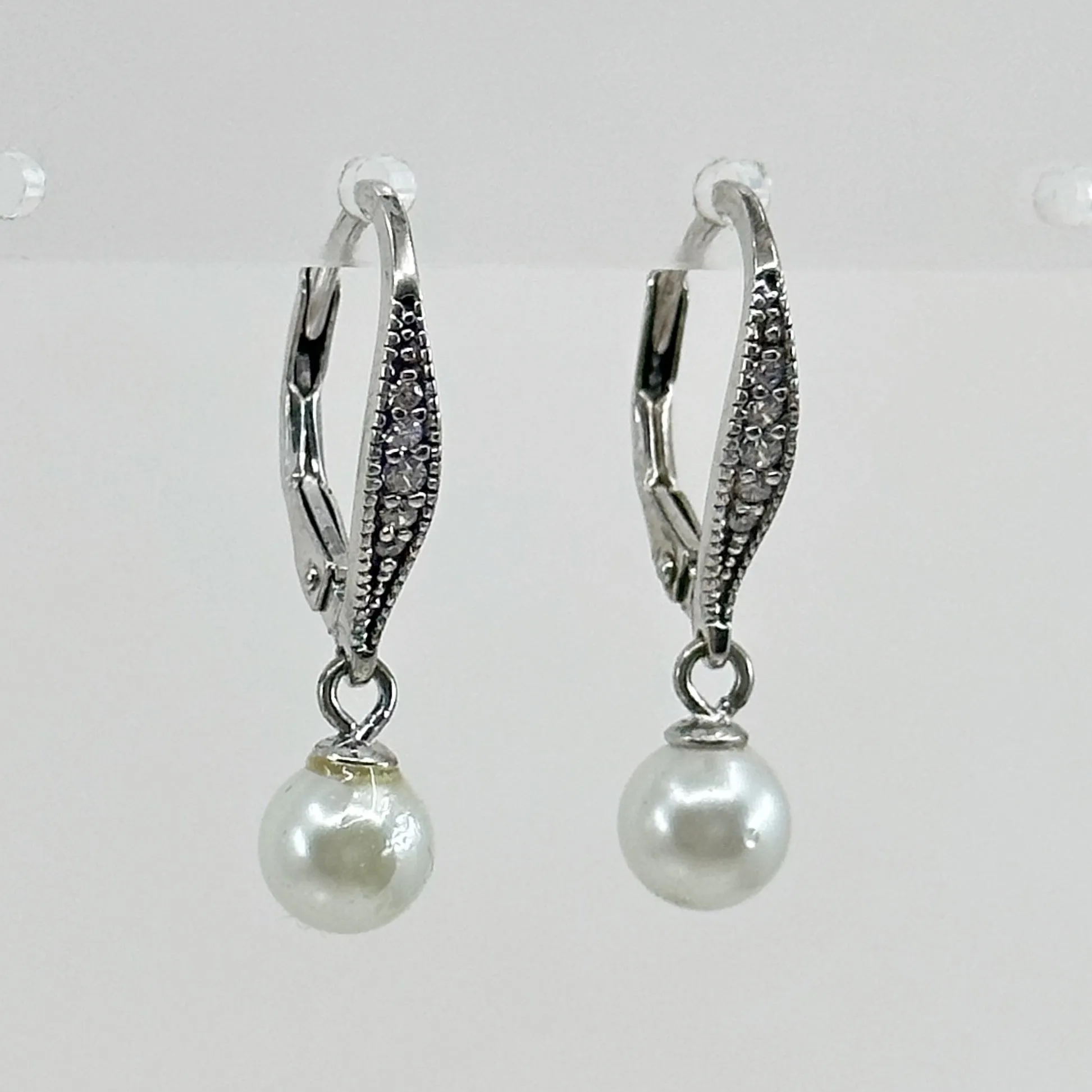 Sterling silver pearl & cubic zirconia earrings GM66