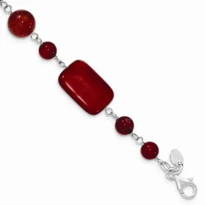 Sterling Silver Red Coral Red Agate Red Fw Cultured Pearl Bracelet