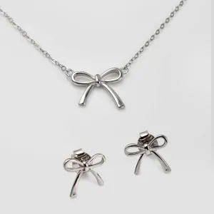 Sweet Diamond Bow Ribbon Necklace   Sweet Diamond Bow Studs