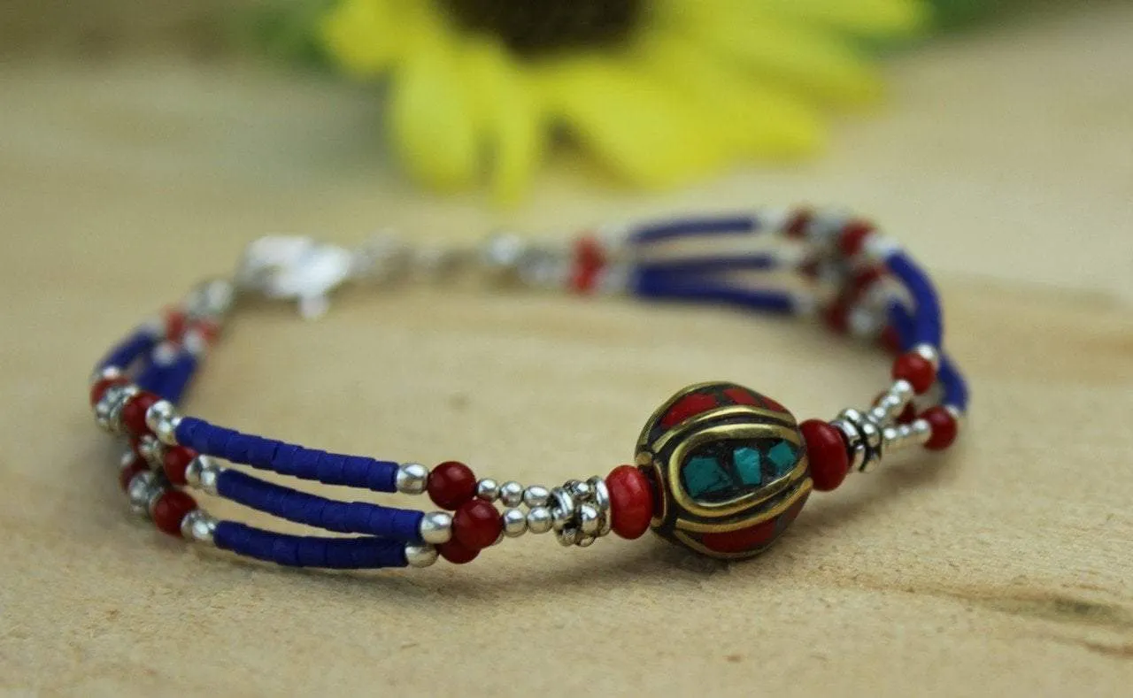 Tibetan Lapis Beaded Bracelet