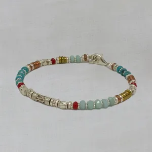 Turquoise, Amazonite and Coral Mixed Metals Bracelet