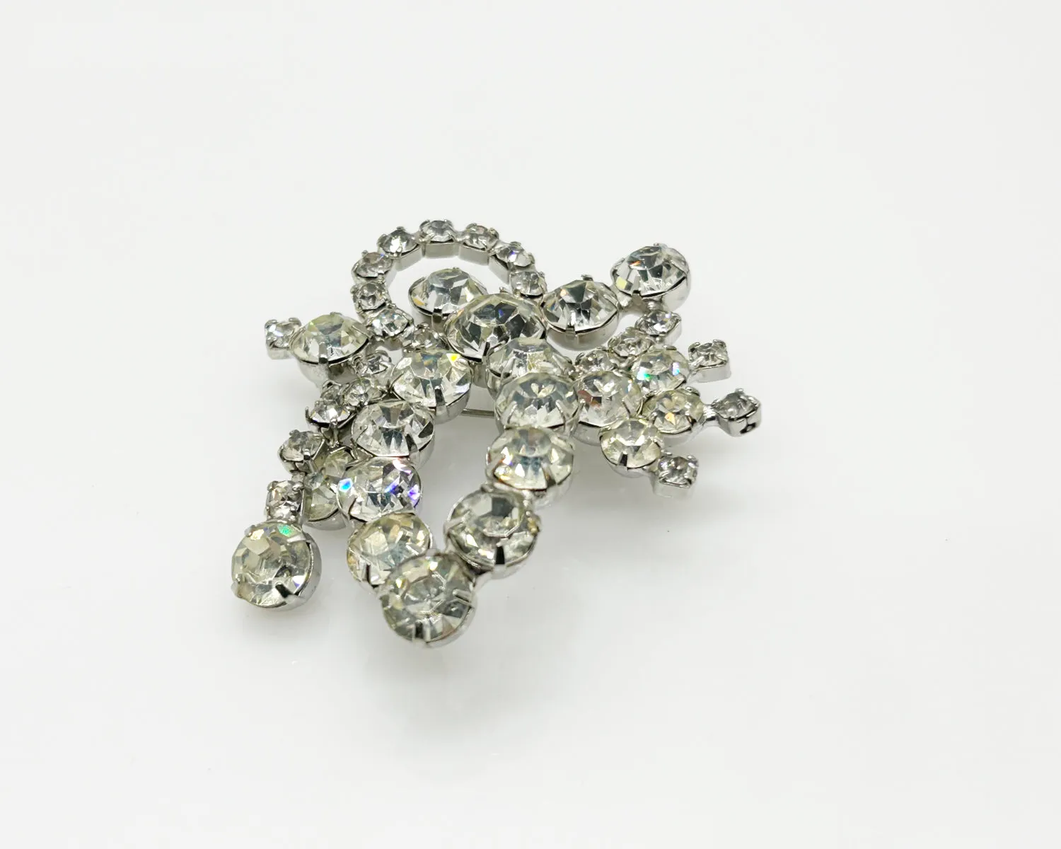 Vintage Bright White Abstract Rhinestone Brooch