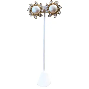 Vintage Faux Pearl And Rhinestone Earrings