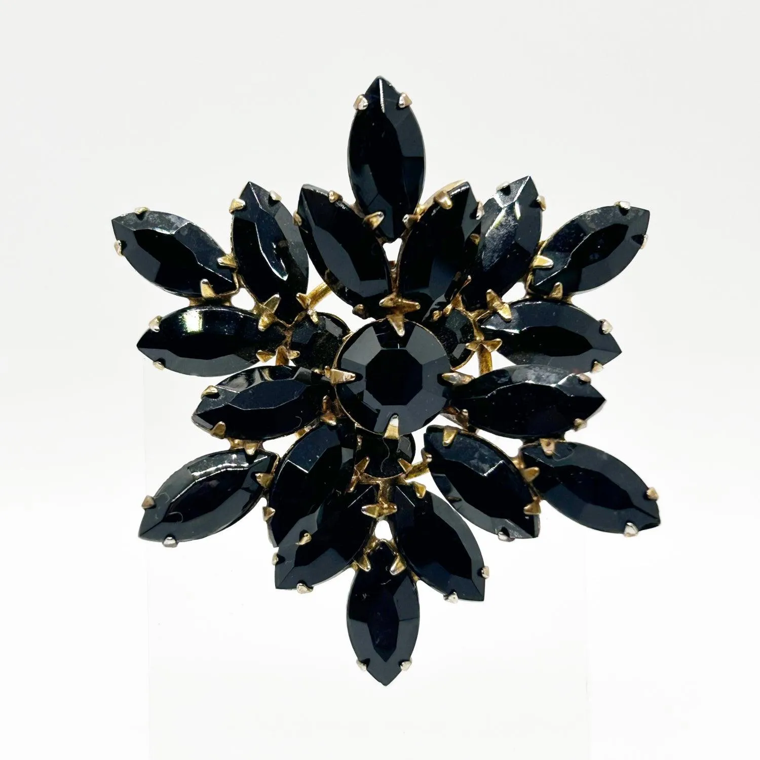 Vintage Layered Black Stone Brooch by Regency