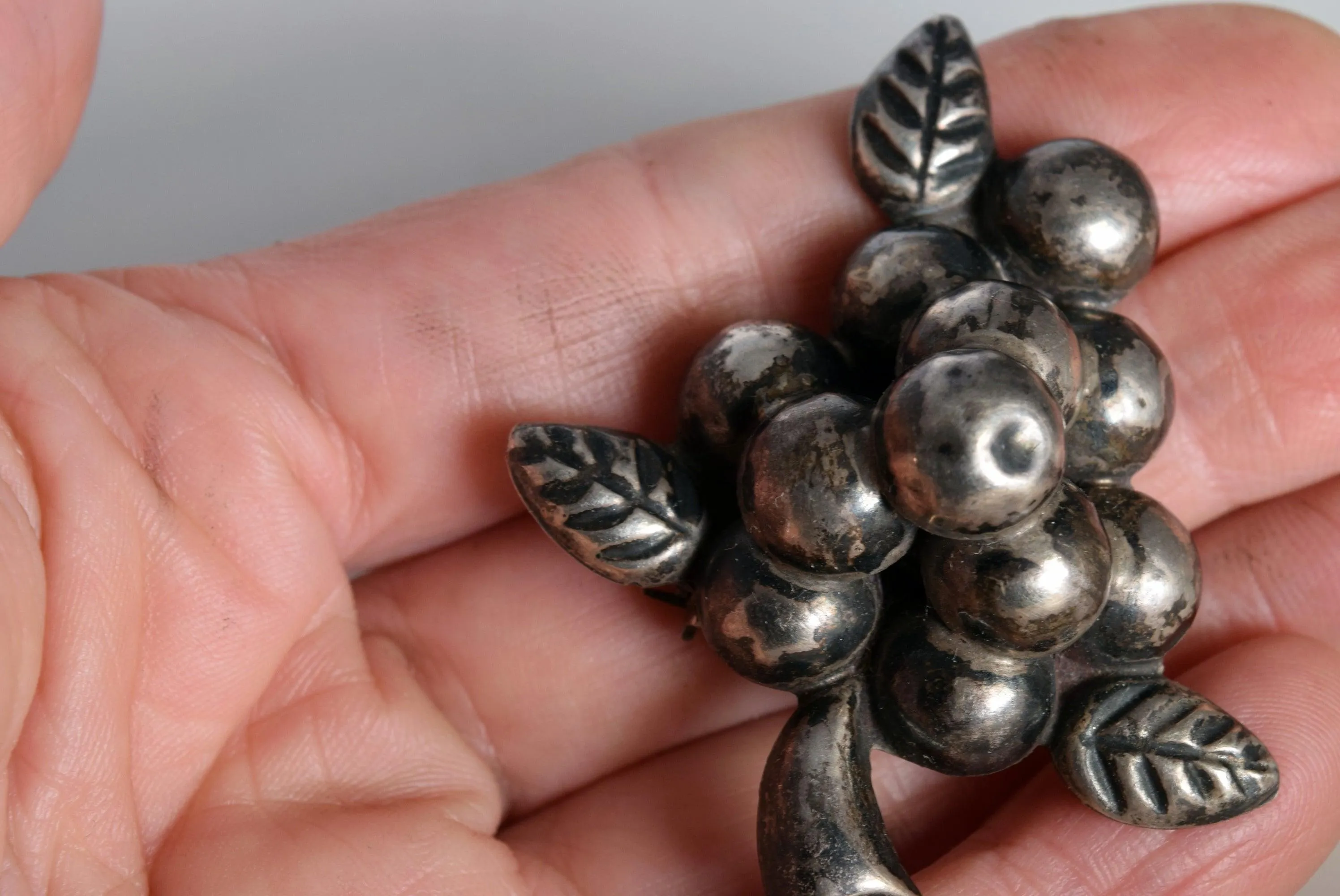 Vintage Mexican Silver Grape Brooch