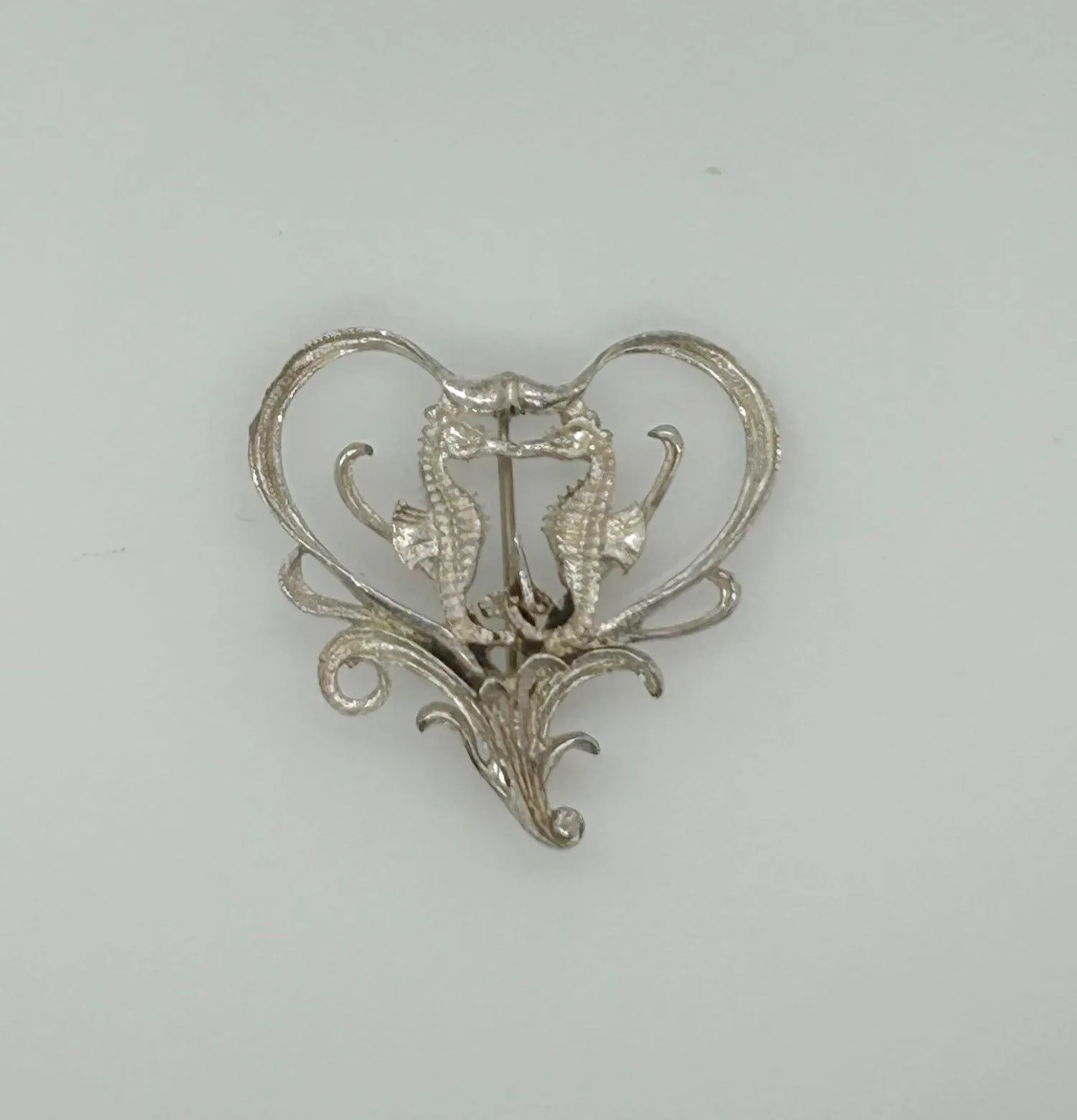 Vintage Sea Horses in a Heart Brooch