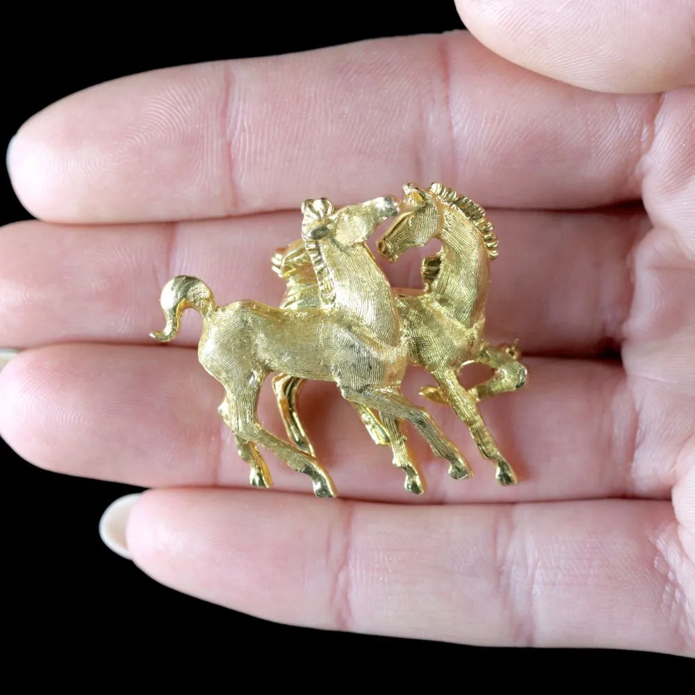 Vintage Solid Gold Pony Brooch Dated 1972