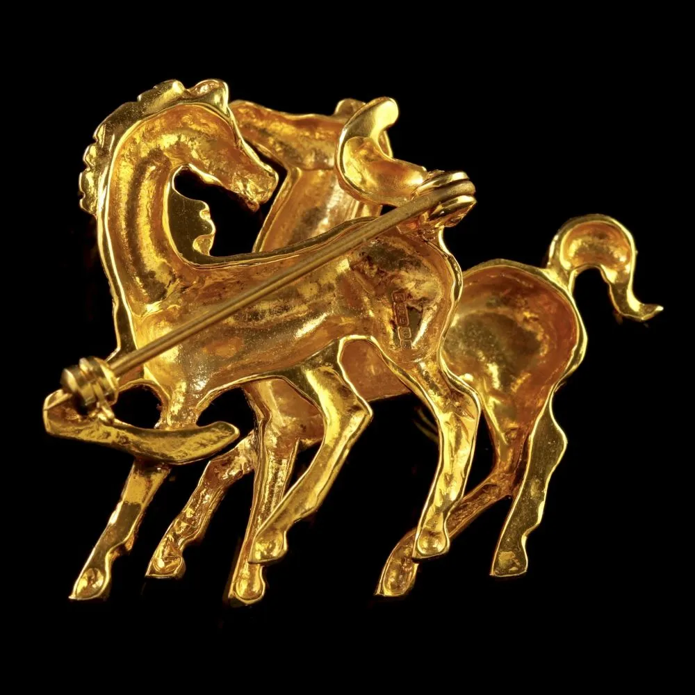 Vintage Solid Gold Pony Brooch Dated 1972