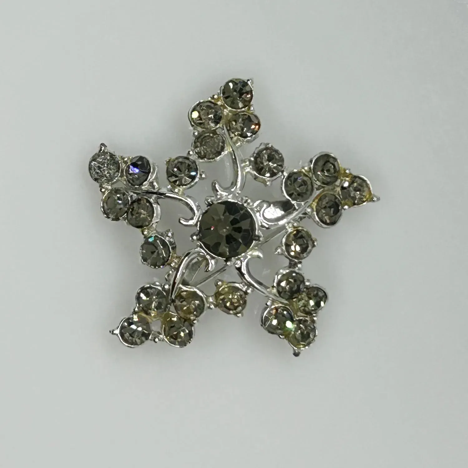 Vintage Sparkling Gray Rhinestone Star Brooch