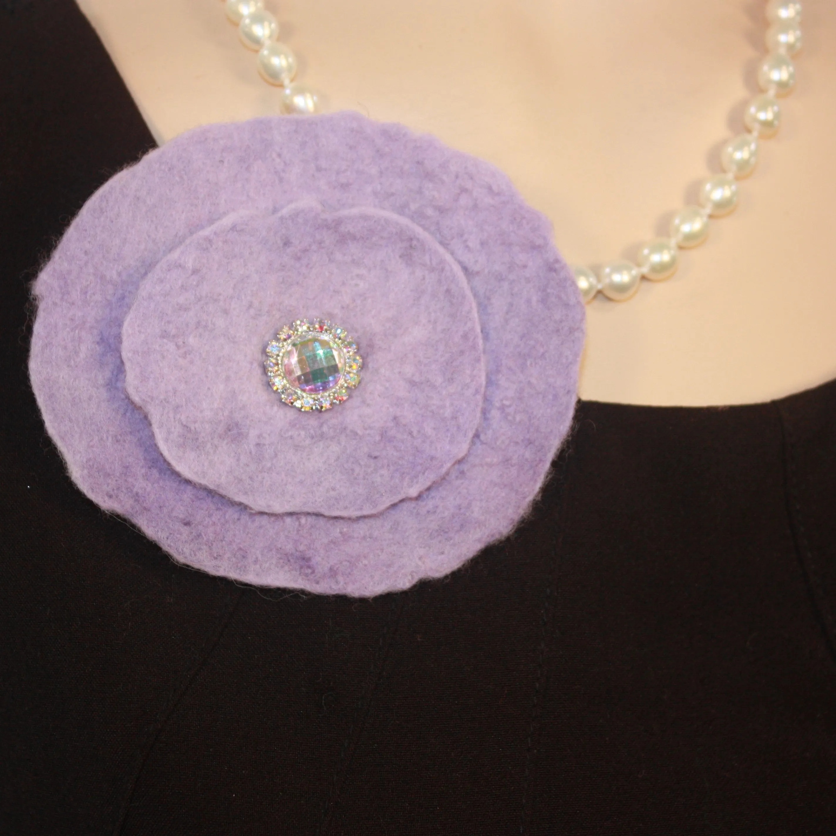 Wet felted flower brooch