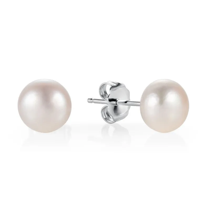 WHITE BUTTON PEARL STUDS