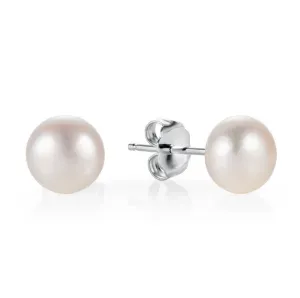 WHITE BUTTON PEARL STUDS